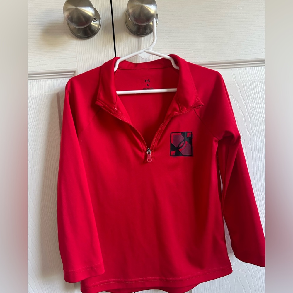 UNDER ARMOUR youth boys loose 1/4 zip pull over sweatshirt red